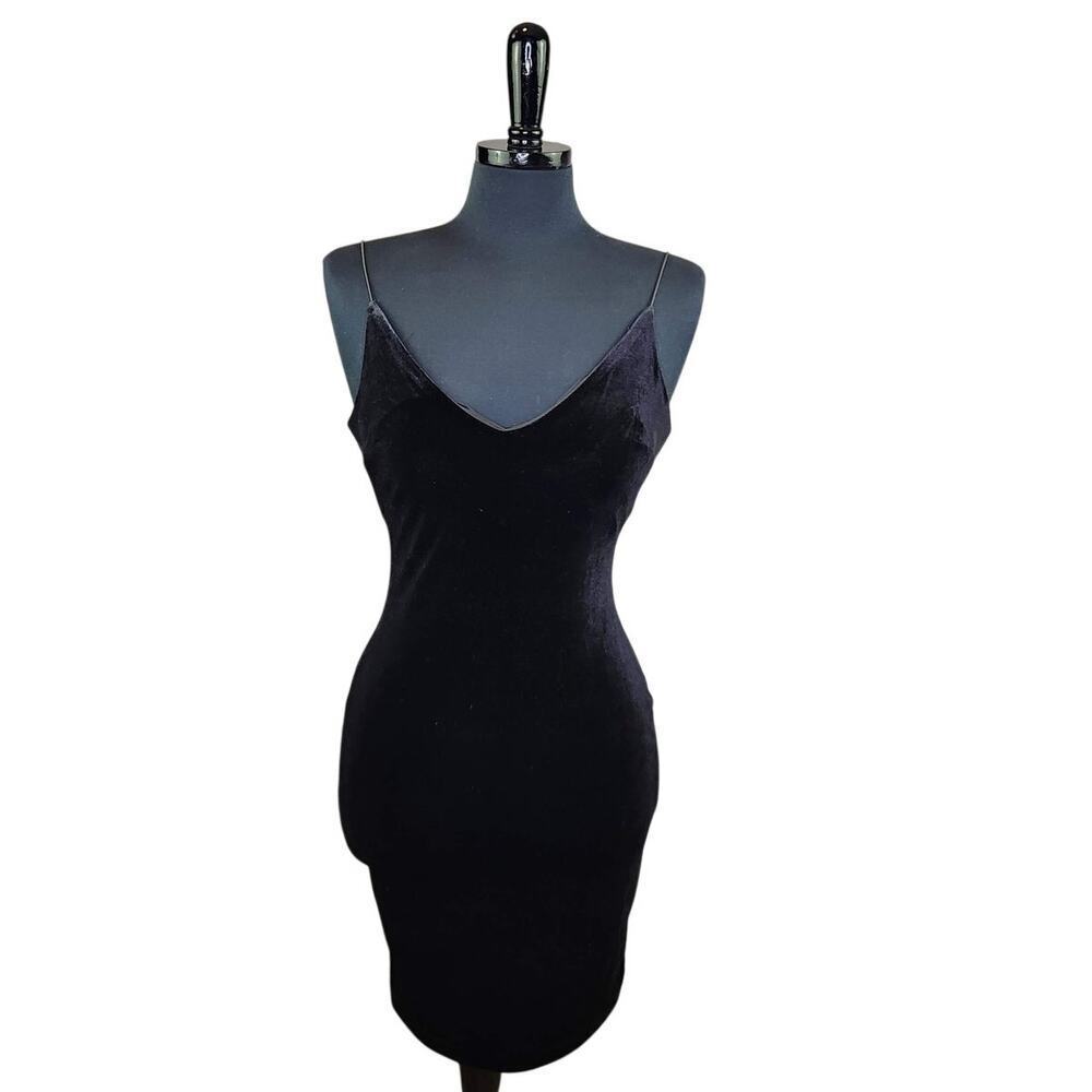 B. Smart Black Velour Velvet Mini Bodycon Dress Evening Club Glam S